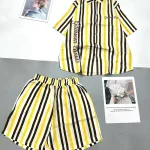 Đồ bộ quần đùi áo sơ mi tay ngắn cổ bẻ sọc chữ