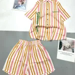Đồ bộ quần đùi áo sơ mi tay ngắn cổ bẻ sọc chữ