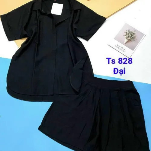 Đồ bộ quần đùi áo sơ mi tay ngắn cổ bẻ trơn