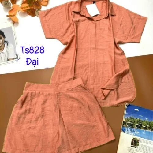 Đồ bộ quần đùi áo sơ mi tay ngắn cổ bẻ trơn