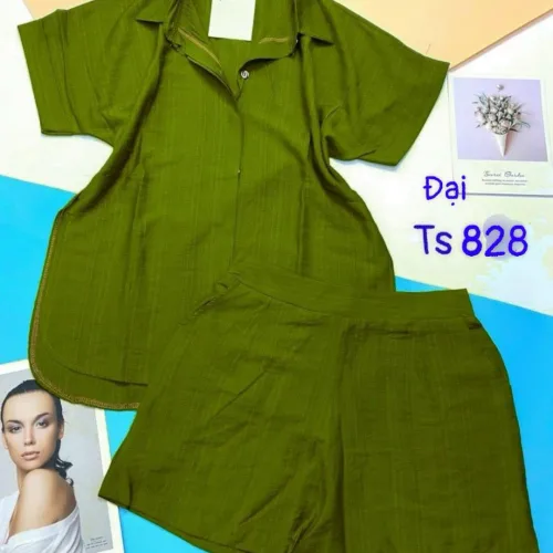 Đồ bộ quần đùi áo sơ mi tay ngắn cổ bẻ trơn