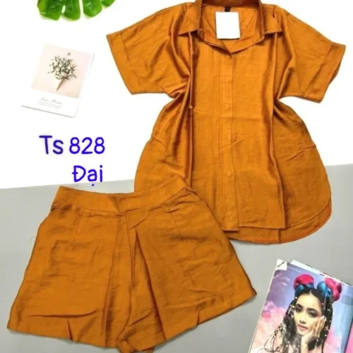 Đồ bộ quần đùi áo sơ mi tay ngắn cổ bẻ trơn
