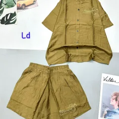 Đồ bộ quần đùi áo sơ mi tay ngắn in chữ kiểu
