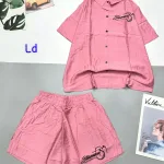 Đồ bộ quần đùi áo sơ mi tay ngắn in chữ kiểu