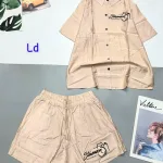 Đồ bộ quần đùi áo sơ mi tay ngắn in chữ kiểu