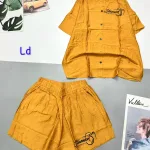 Đồ bộ quần đùi áo sơ mi tay ngắn in chữ kiểu