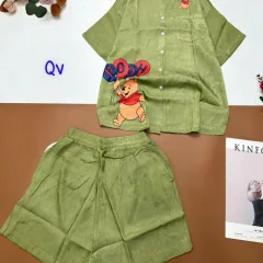 Đồ bộ quần đùi áo sơ mi tay ngắn in hình gấu Pooh