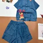 Đồ bộ quần đùi áo sơ mi tay ngắn in hình gấu Pooh
