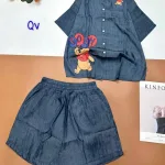 Đồ bộ quần đùi áo sơ mi tay ngắn in hình gấu Pooh