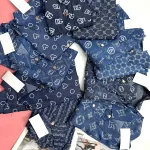 Đồ bộ quần đùi áo sơ mi tay ngắn jean in