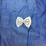 Đồ bộ quần đùi áo sơ mi tay ngắn jean in nơ trước túi áo