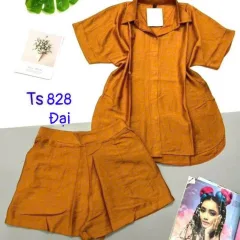 Đồ bộ quần đùi áo sơ mi tay ngắn màu trơn