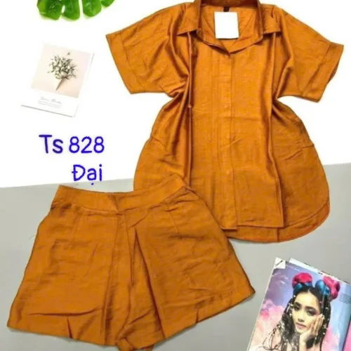 Đồ bộ quần đùi áo sơ mi tay ngắn màu trơn