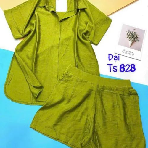 Đồ bộ quần đùi áo sơ mi tay ngắn màu trơn