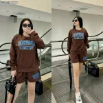 Đồ bộ quần đùi áo tay dài in nhiều chữ