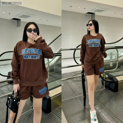 Đồ bộ quần đùi áo tay dài in nhiều chữ