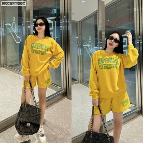 Đồ bộ quần đùi áo tay dài in nhiều chữ