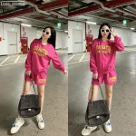 Đồ bộ quần đùi áo tay dài in nhiều chữ