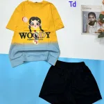 Đồ bộ quần đùi áo tay ngắn 2 màu in chữ WOODY