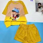 Đồ bộ quần đùi áo tay ngắn 2 màu in hình bé gái