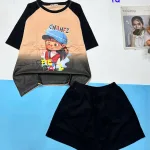 Đồ bộ quần đùi áo tay ngắn 2 màu in hình bé gái