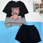 Đồ bộ quần đùi áo tay ngắn 2 màu in hình chú chó