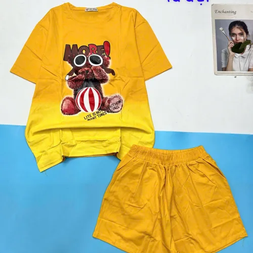 Đồ bộ quần đùi áo tay ngắn 2 màu in hình chú chó