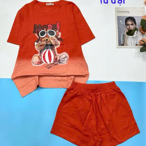 Đồ bộ quần đùi áo tay ngắn 2 màu in hình chú chó