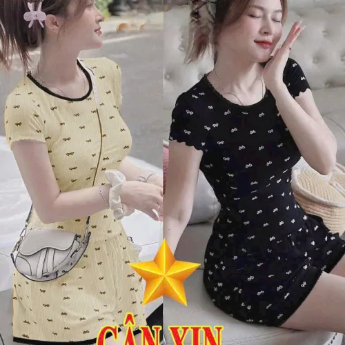 Đồ bộ quần đùi  áo tay ngắn gân xin in nhiều nơ nhỏ