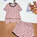 Đồ bộ quần đùi  áo tay ngắn gân xin in nhiều nơ nhỏ