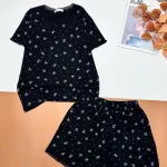 Đồ bộ quần đùi  áo tay ngắn gân xin in nhiều nơ nhỏ