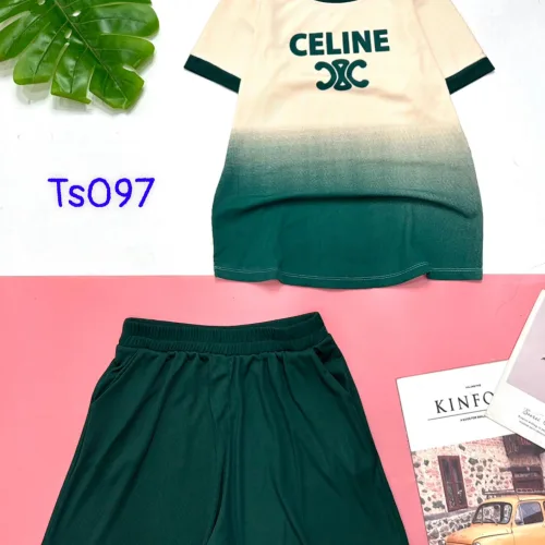 Đồ bộ quần đùi áo tay ngắn in chữ CELINE
