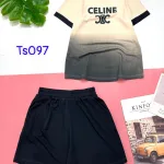 Đồ bộ quần đùi áo tay ngắn in chữ CELINE