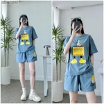 Đồ bộ quần đùi áo tay ngắn in chữ con vịt chữ