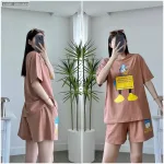 Đồ bộ quần đùi áo tay ngắn in chữ con vịt chữ