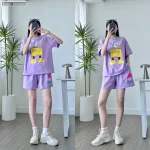 Đồ bộ quần đùi áo tay ngắn in chữ con vịt chữ