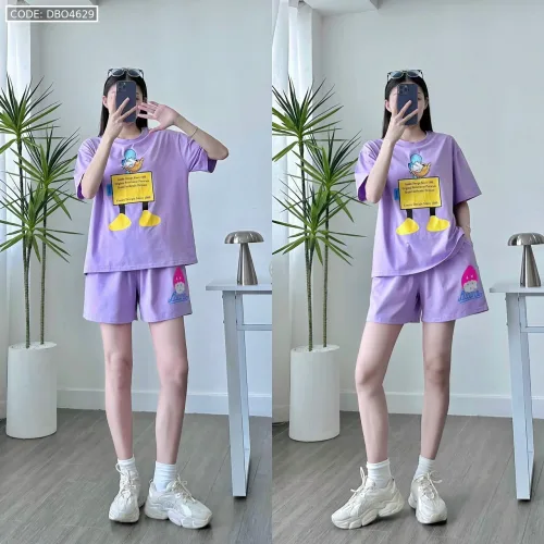 Đồ bộ quần đùi áo tay ngắn in chữ con vịt chữ