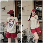 Đồ bộ quần đùi áo tay ngắn in chữ Dance gấu hình gấu nghe nhạc