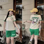 Đồ bộ quần đùi áo tay ngắn in chữ Dance gấu hình gấu nghe nhạc