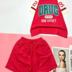 Đồ bộ quần đùi áo tay ngắn in chữ DRUG