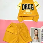 Đồ bộ quần đùi áo tay ngắn in chữ DRUG