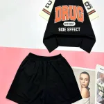 Đồ bộ quần đùi áo tay ngắn in chữ DRUG