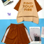 Đồ bộ quần đùi áo tay ngắn in chữ find your fire