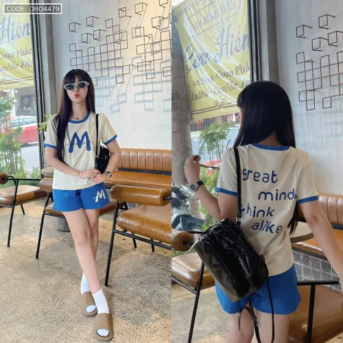 Đồ bộ quần đùi áo tay ngắn in chữ M