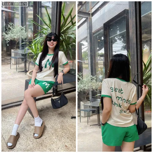 Đồ bộ quần đùi áo tay ngắn in chữ M