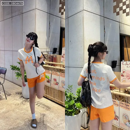 Đồ bộ quần đùi áo tay ngắn in chữ M