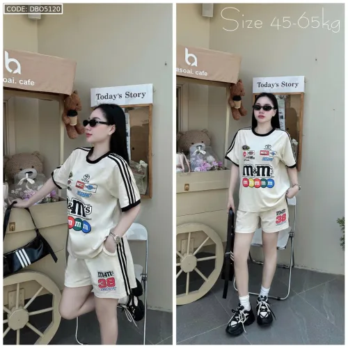 Đồ bộ quần  đùi áo tay ngắn in chữ m m