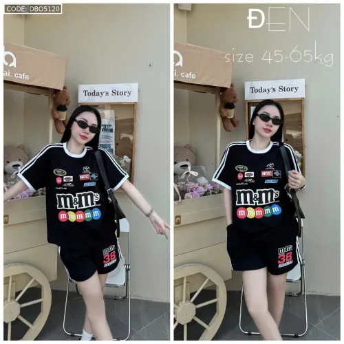 Đồ bộ quần  đùi áo tay ngắn in chữ m m
