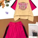 Đồ bộ quần đùi áo tay ngắn in chữ NEVER STOP