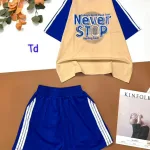 Đồ bộ quần đùi áo tay ngắn in chữ NEVER STOP